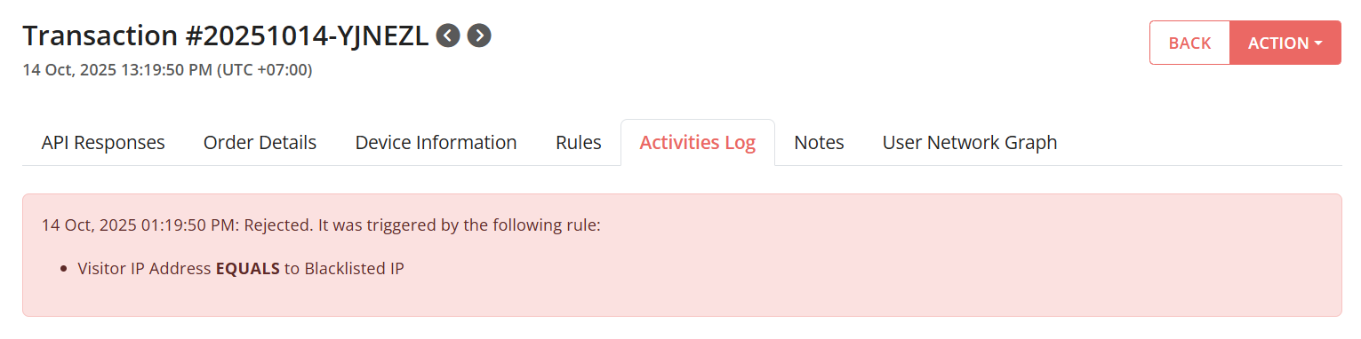 FraudLabs Pro Activities Log