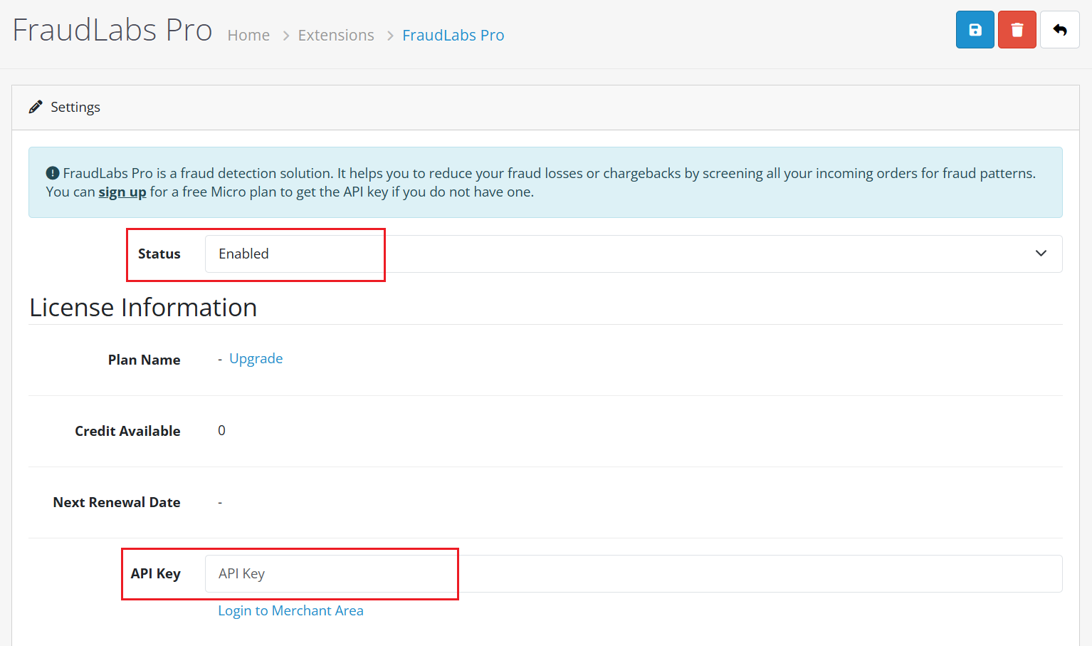 FraudLabs Pro OpenCart Extension Settings