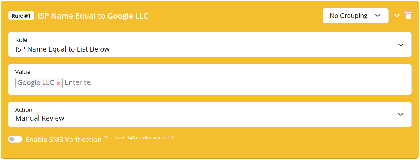 ISP Name Validation Rule configuration in FraudLabs Pro