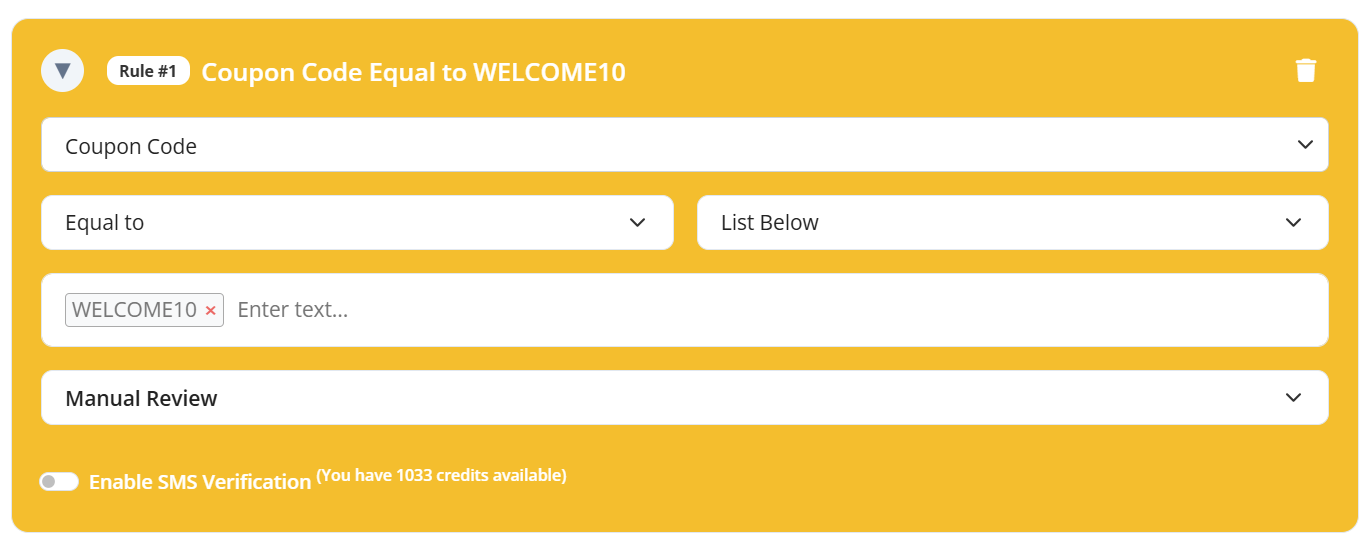 Coupon Code Validation Rule creation example