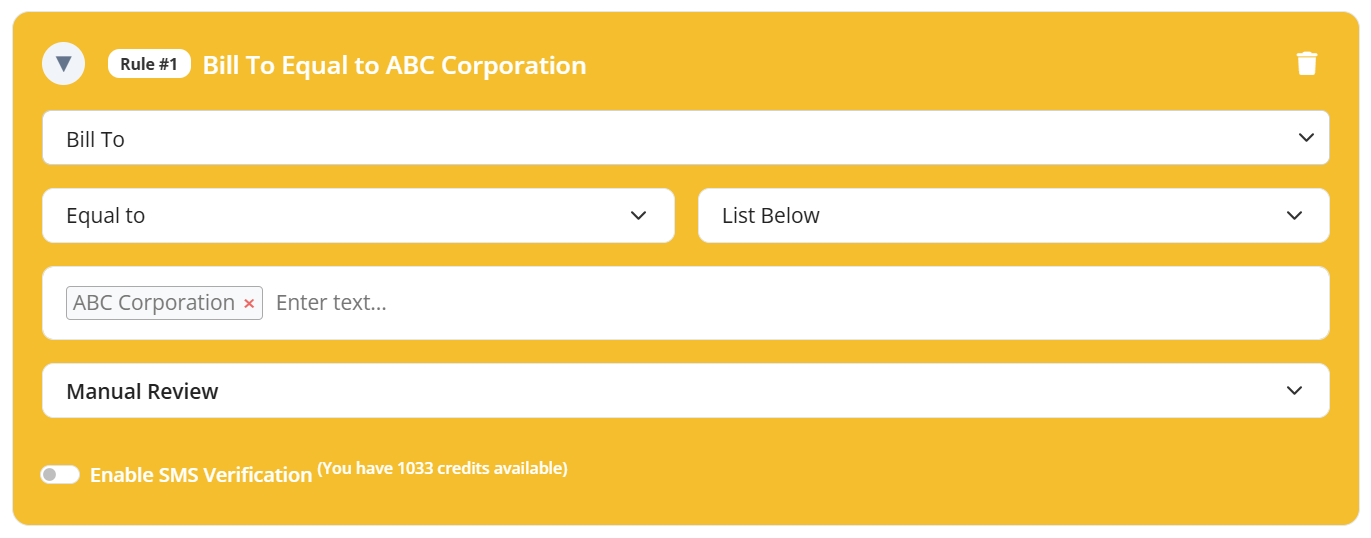 Rule configuration for Bill To Validation