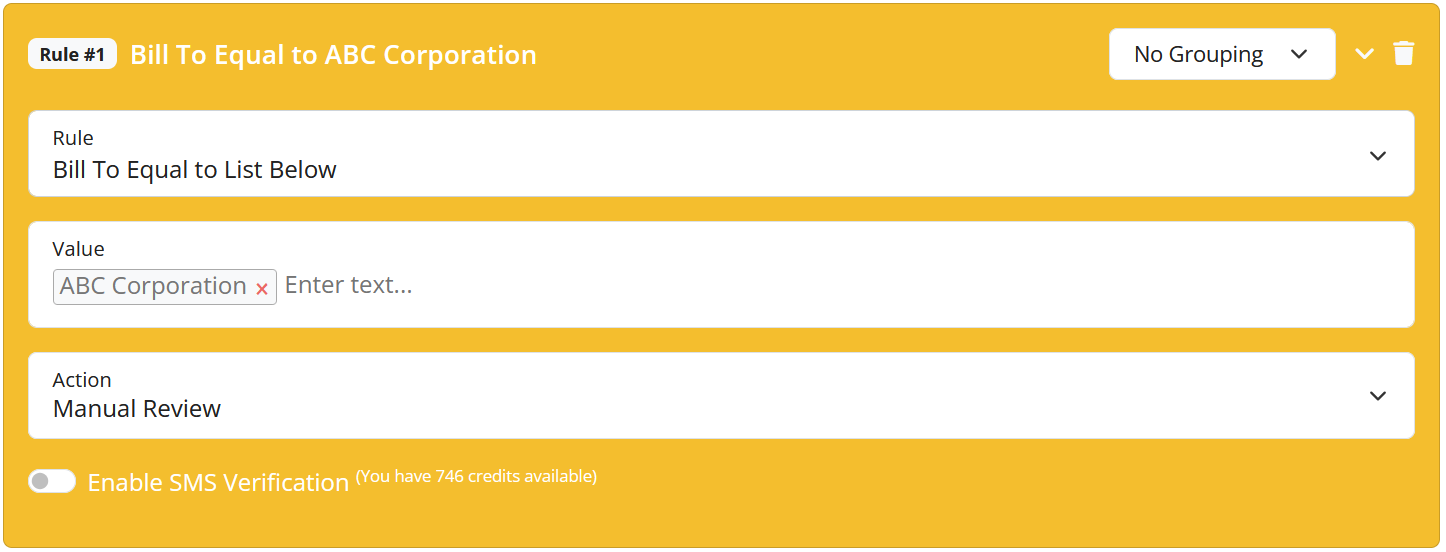 Rule configuration for Bill To Validation