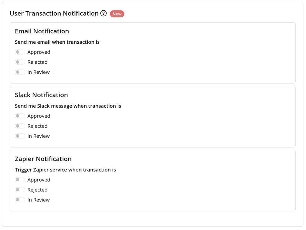 User Transaction Notification configuration in the FraudLabs Pro Merchant Area Settings page