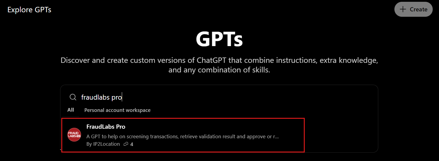 FraudLabs ChatGPT at Explore GPTs