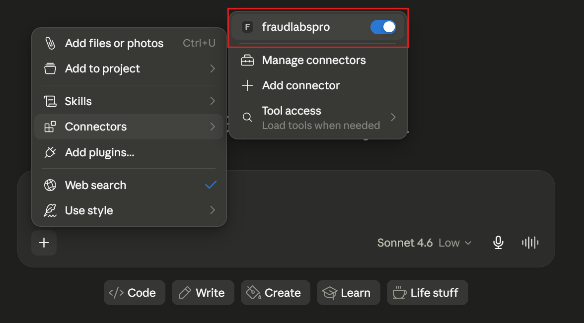 FraudLabs Pro MCP Server in Claude