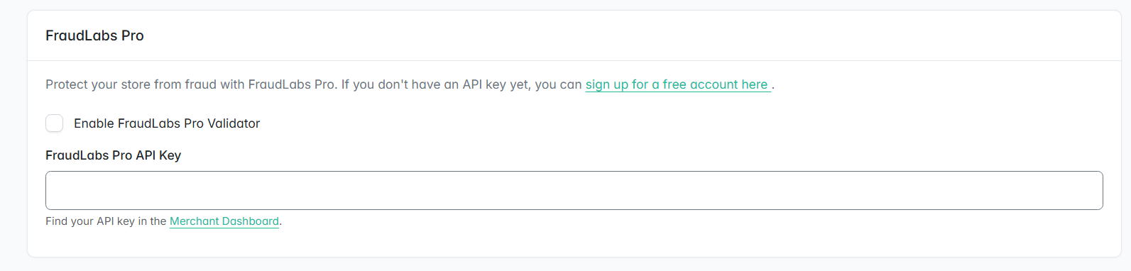 FraudLabs Pro section in the settings page.
