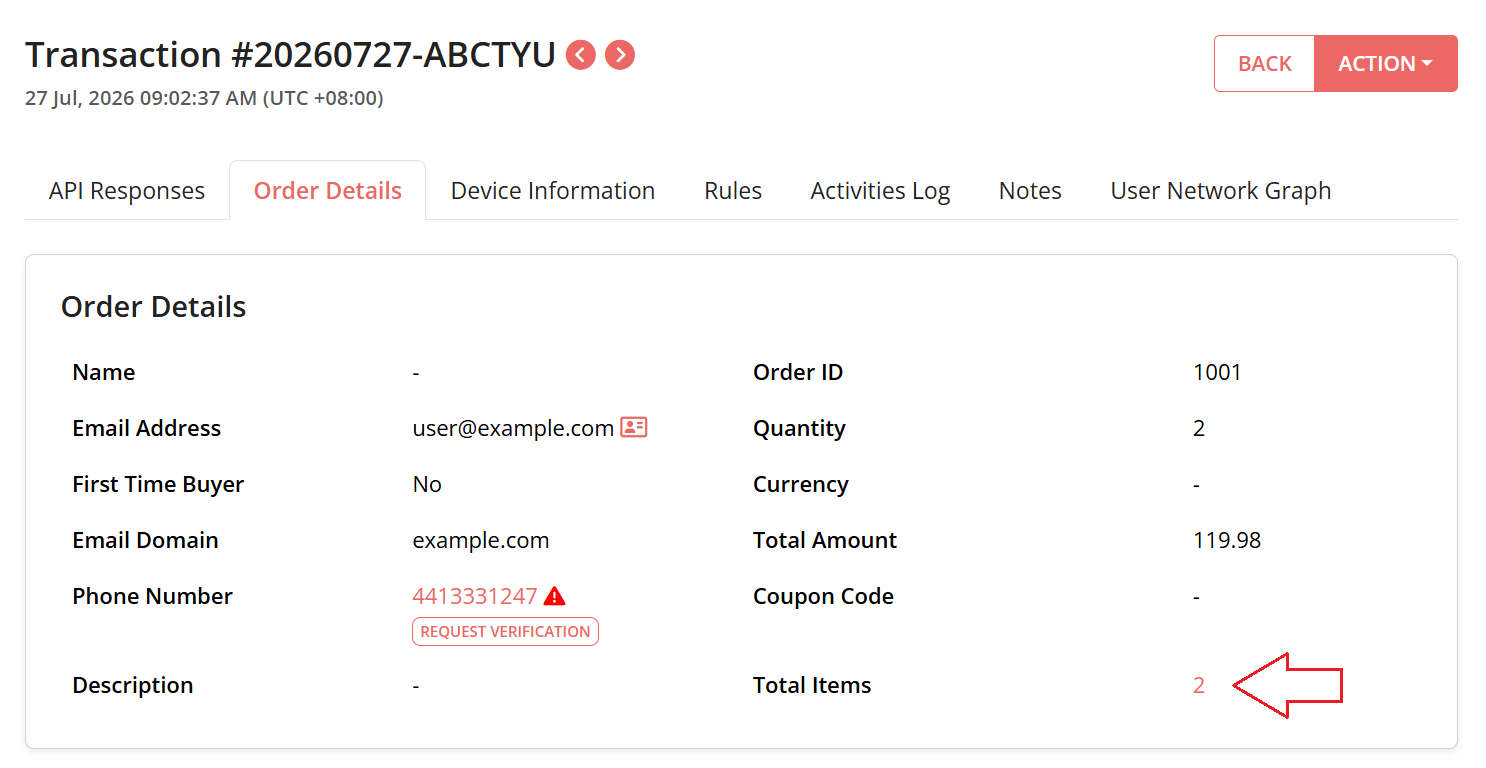 Items Count in Transaction Details page