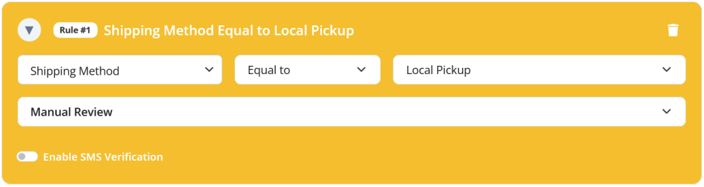 Shipping Method Equal to Local Pickup Validation Rule configuration