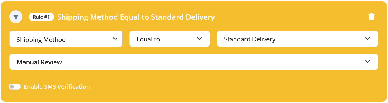Shipping Method Equal to Standard Delivery Validation Rule configuration